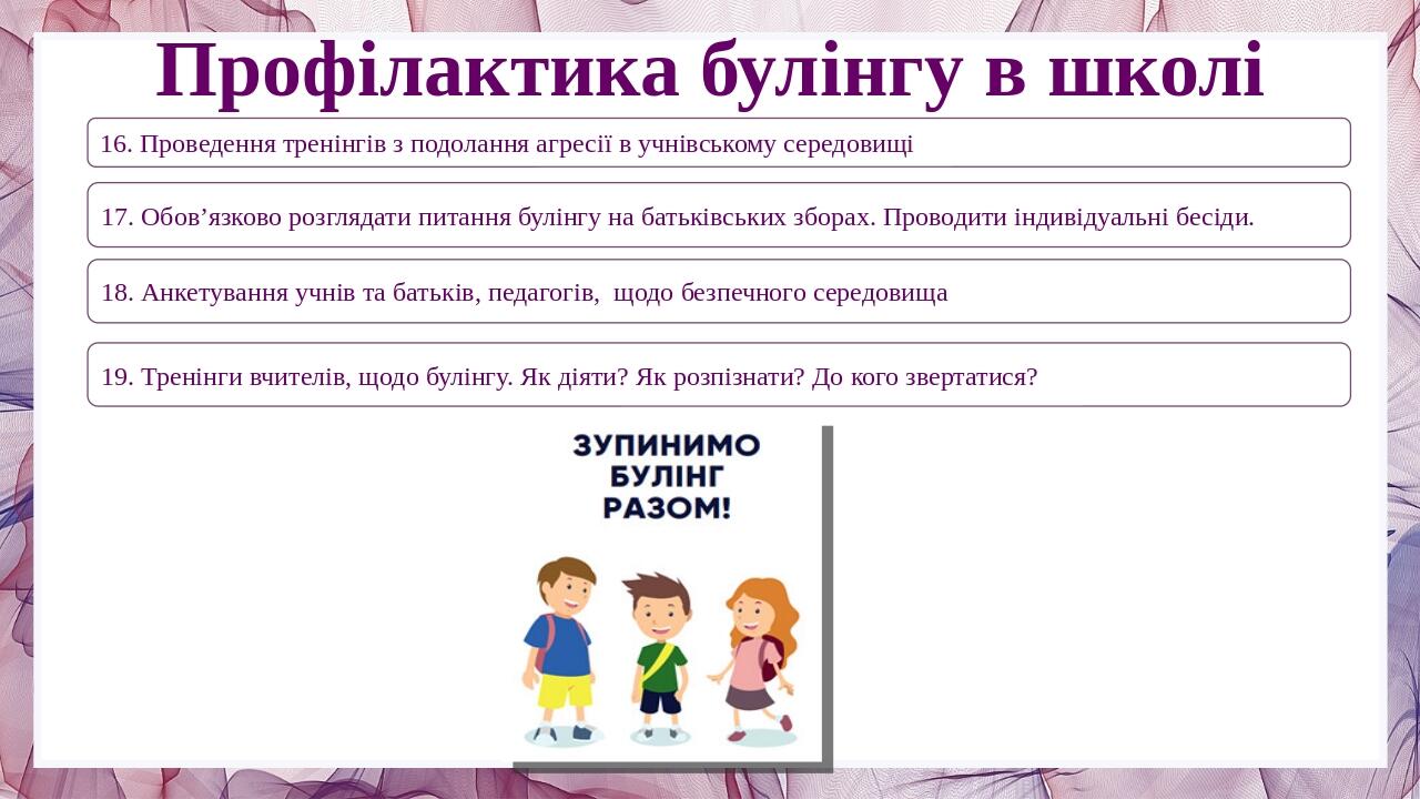 "Попередження булінгу в шкільному середовищі"